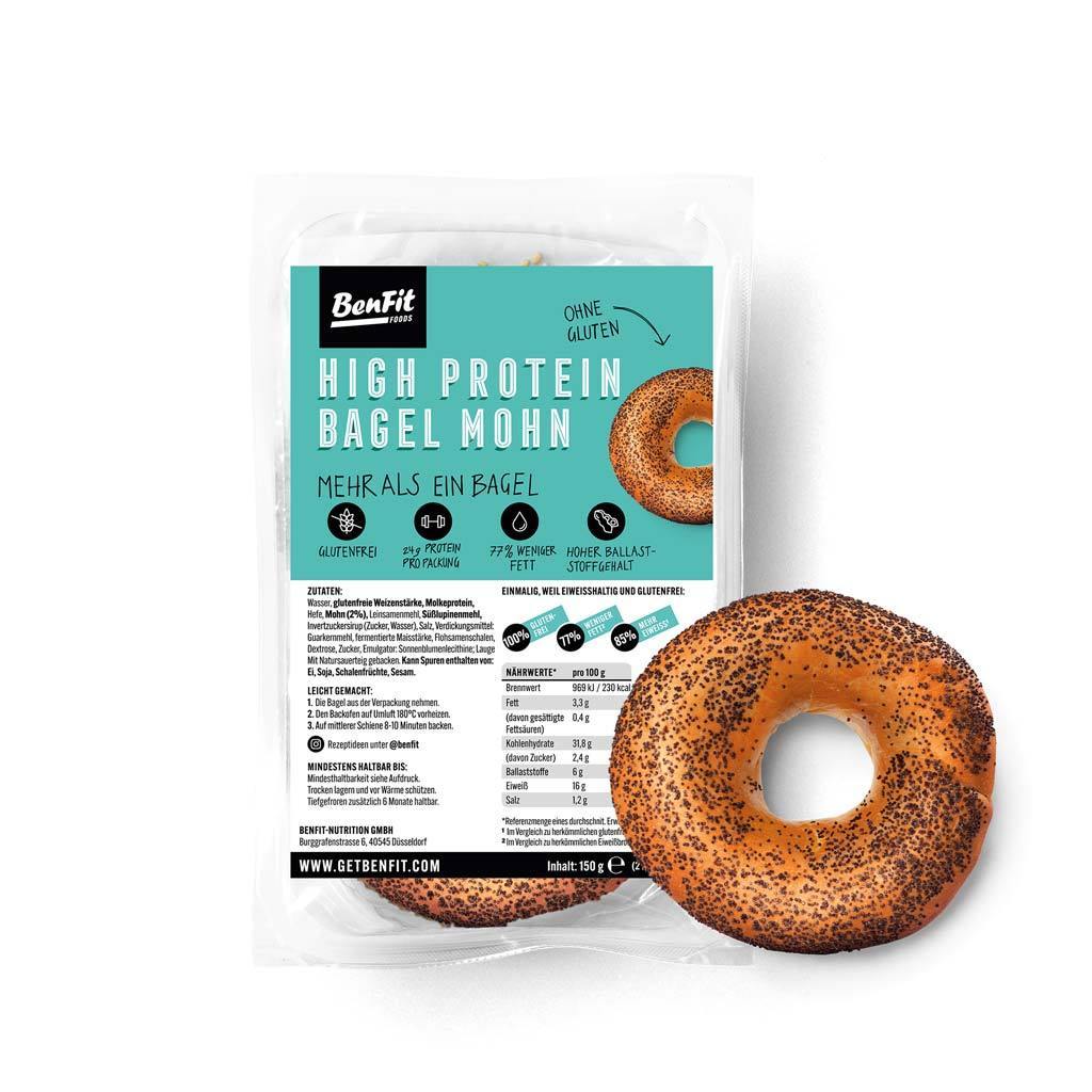 7 Packungen BenFit High Protein-Bagel Mohn – glutenfrei, kalorienarm, fettreduziert